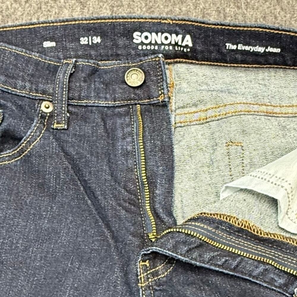 Sonoma Jeans Men's Size 32x34 Slim The Everyday Jean Stretch Dark Wash Split Hem - Picture 3 of 15
